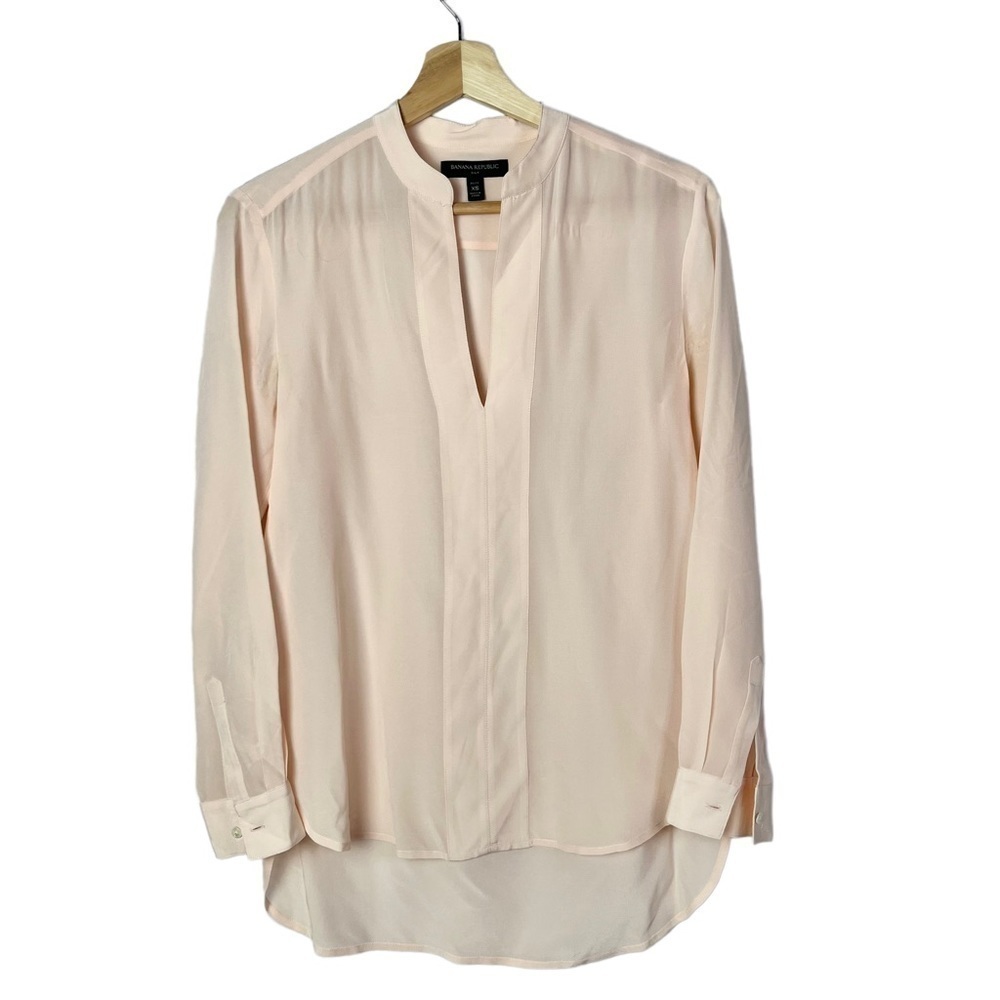 Banana Republic Petite Silk Light Pink Long Sleeve Blouse XS‎